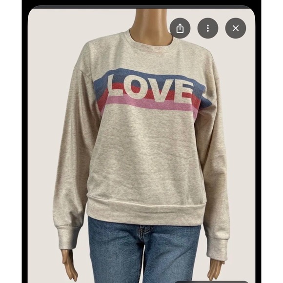 PJ Salvage Tops - PJ Salvage LOVE Graphic Sweatshirt Cream Blue Pink Stripe Long Sleeve NWOT SZ M